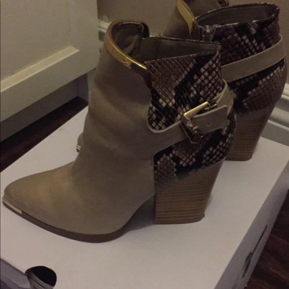 Aldo tan (faux) snakeskin bootie with gold hardware - Picture 1 of 5